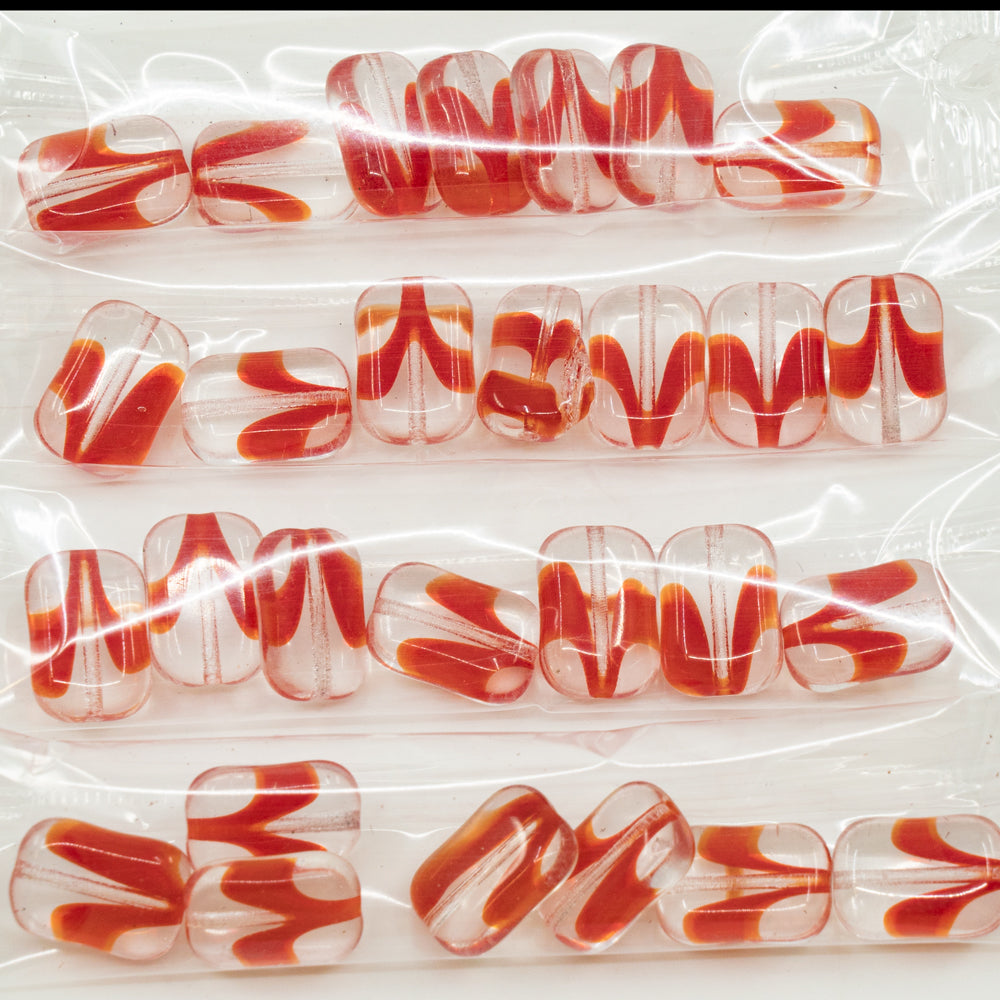 OUTLET 10 grams Flat Rectangle Beads, 7 x 5 mm, Crystal Red Lined (96018), Glass, Czech Republic