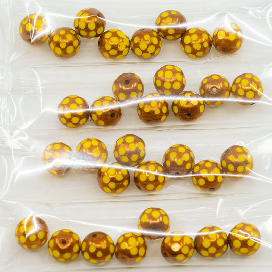 OUTLET 10 grams Faceted Round Fire Polished Beads, 10 x 10 mm, Yellow Bronze Sc (83120-14415-SC), Glass, Czech Republic