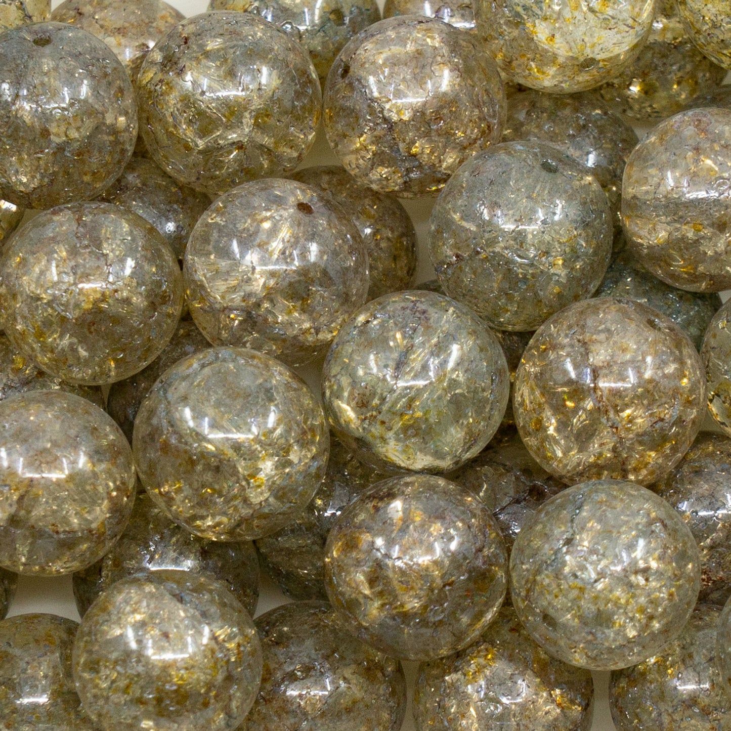 奥特莱斯 250克圆形Druck珠，12 x 12毫米，水晶裂纹染色，绿色光泽 (00030-85500-65455)，玻璃，捷克共和国