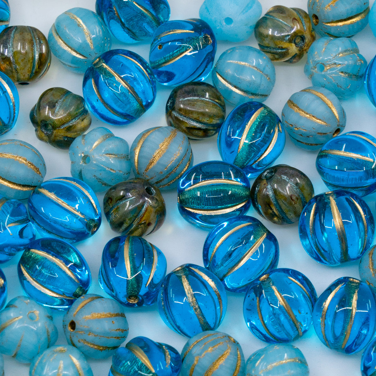 OUTLET 250g/50g Melon Beads, size mix, Blue Mixed Colors (blue mix), Glass, Czech Republic