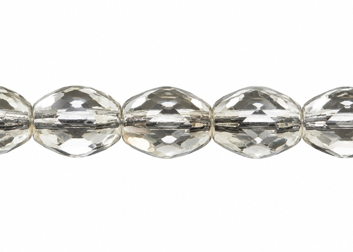 Oval Faceted Beads, Crystal (00030), Glass, Czech Republic