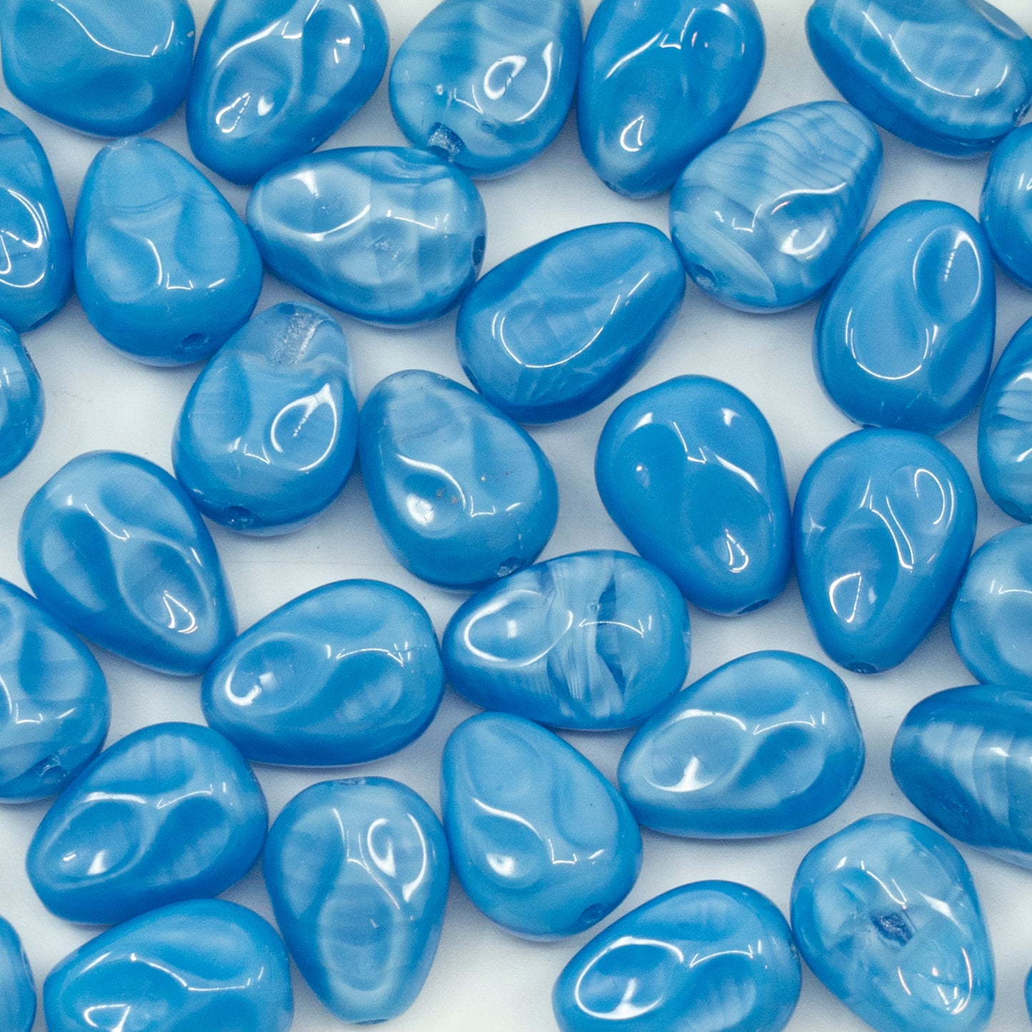 OUTLET 50 grams Pressed Beads, 6 x 10 mm, Silk Blue (lk-blue), Glass, Czech Republic