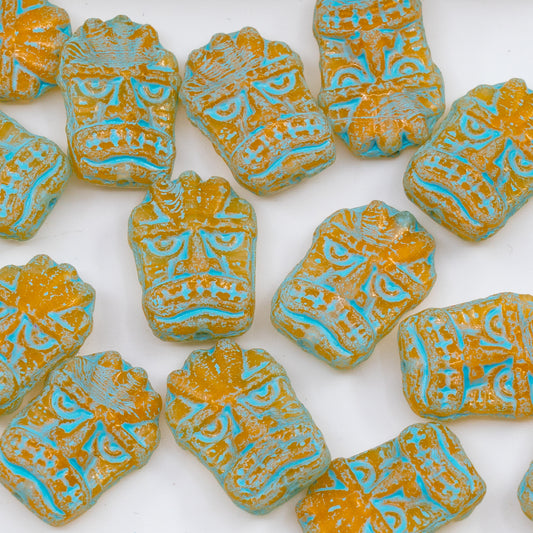 OUTLET 250g/50g Tiki Mask Beads, 17 x 12 mm, Orange Light Blue Lined (R0912-54308), Glass, Czech Republic