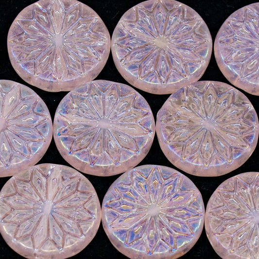 OUTLET 250g/50g Origami Flower Beads, 18 x 18 mm, Transparent Pink Rainbow Iris (70100-21405), Glass, Czech Republic