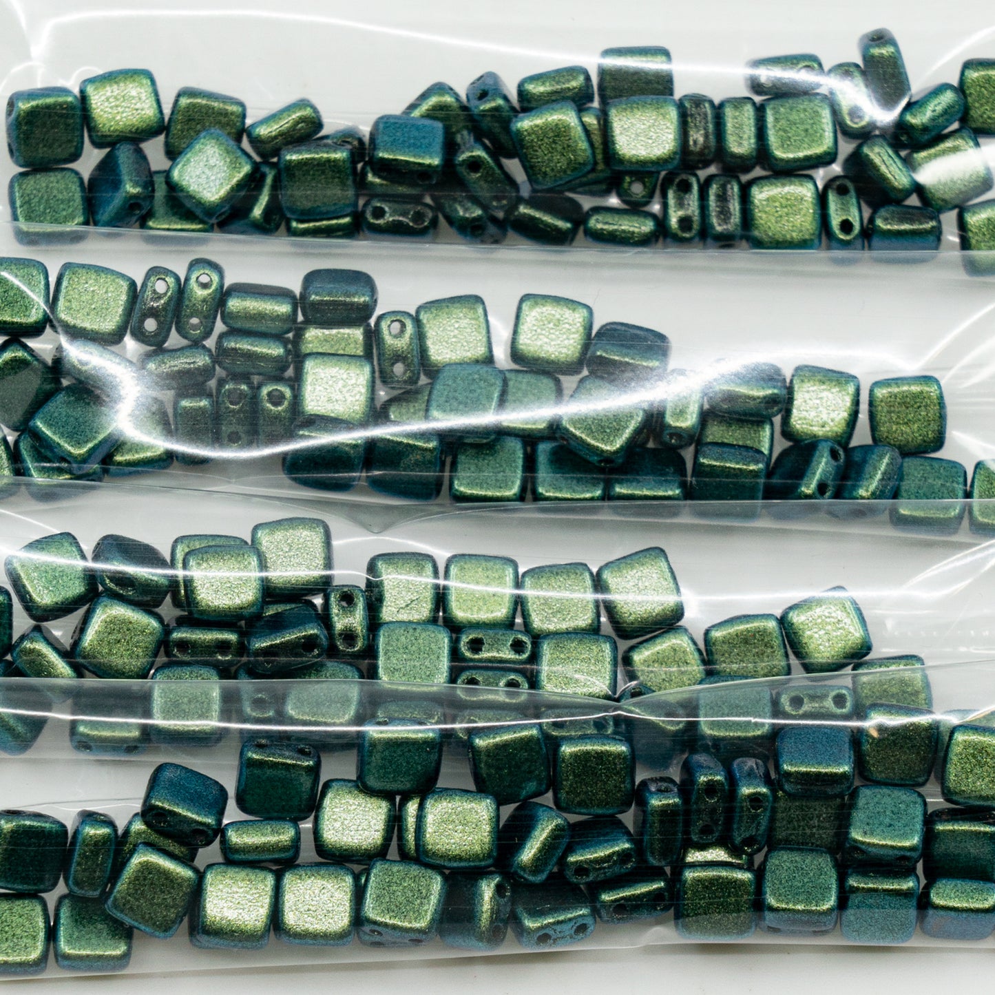 OUTLET 10 grams 2-Holes Pressed Tile Beads, 6 x 6 mm, Dark Emerald (dark-emerald), Glass, Czech Republic