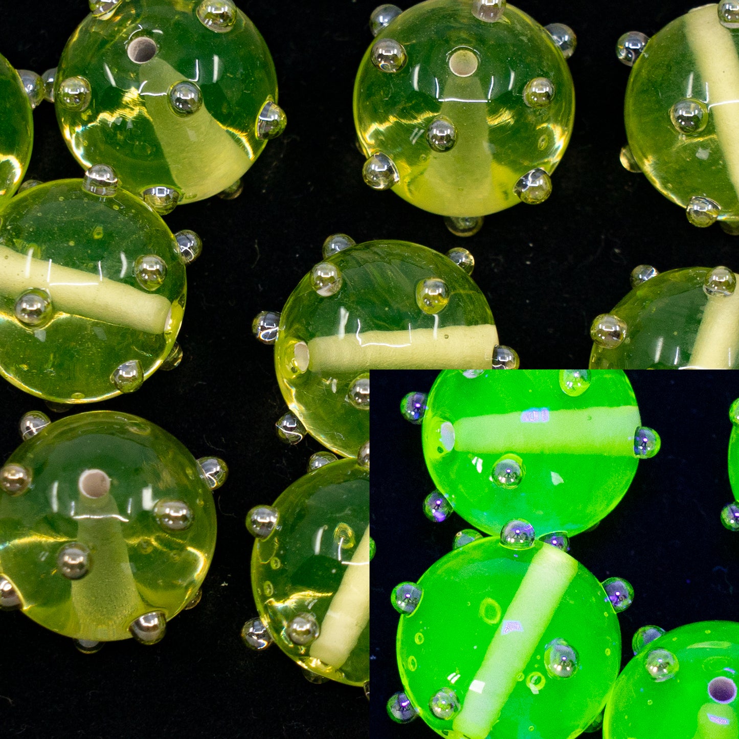OUTLET 1 pcs Lampwork Round Beads, 14 x 14 mm, Transparent Yellow Silver Dot (80130-silver-dot), Glass, Czech Republic
