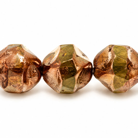 Special Cut Faceted Fire Polished Beads. Smashed, X3044 Bronze (x3044-14415), Glass, Czech Republic