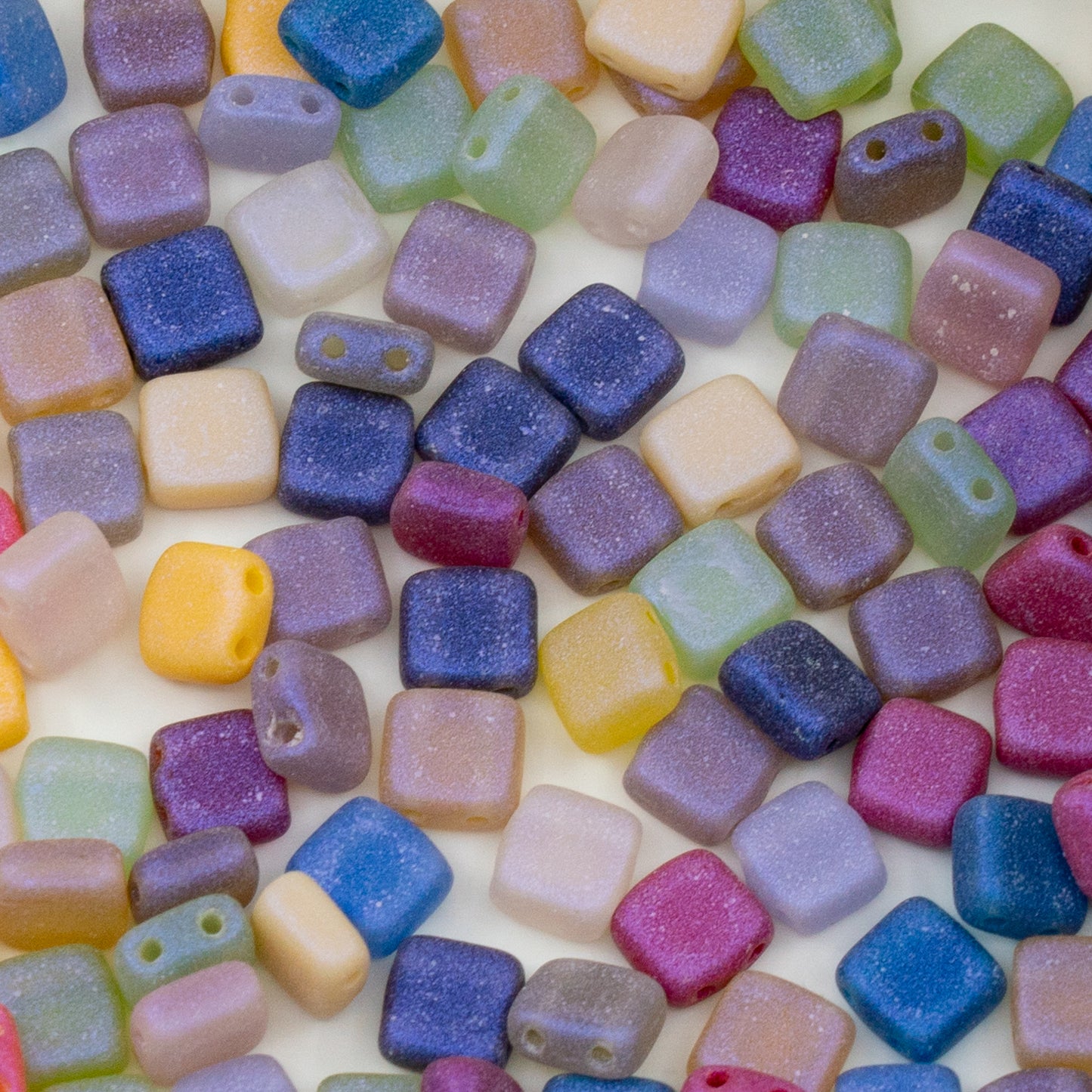 Mix of 2-hole Square Tile Czech Glass Beads 6mm - Purple Blue Shade