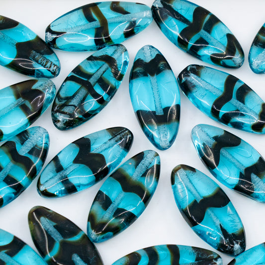 OUTLET 250g/50g Pressed Beads, 20 x 9 mm, Aqua Black (AQUA-BLACK), Glass, Czech Republic
