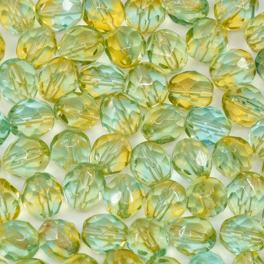 OUTLET Faceted Round Fire Polished Beads, 6 x 6 mm, Transparent Aqua Green (60000-88701), Glass, Czech Republic