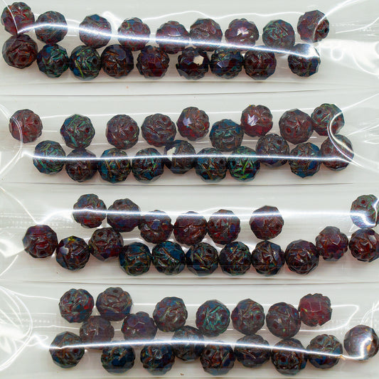 OUTLET 10 grams Cathedral Faceted Fire Polished Beads, 7 x 8 mm, Ruby Red Travertin (90080-86800), Glass, Czech Republic