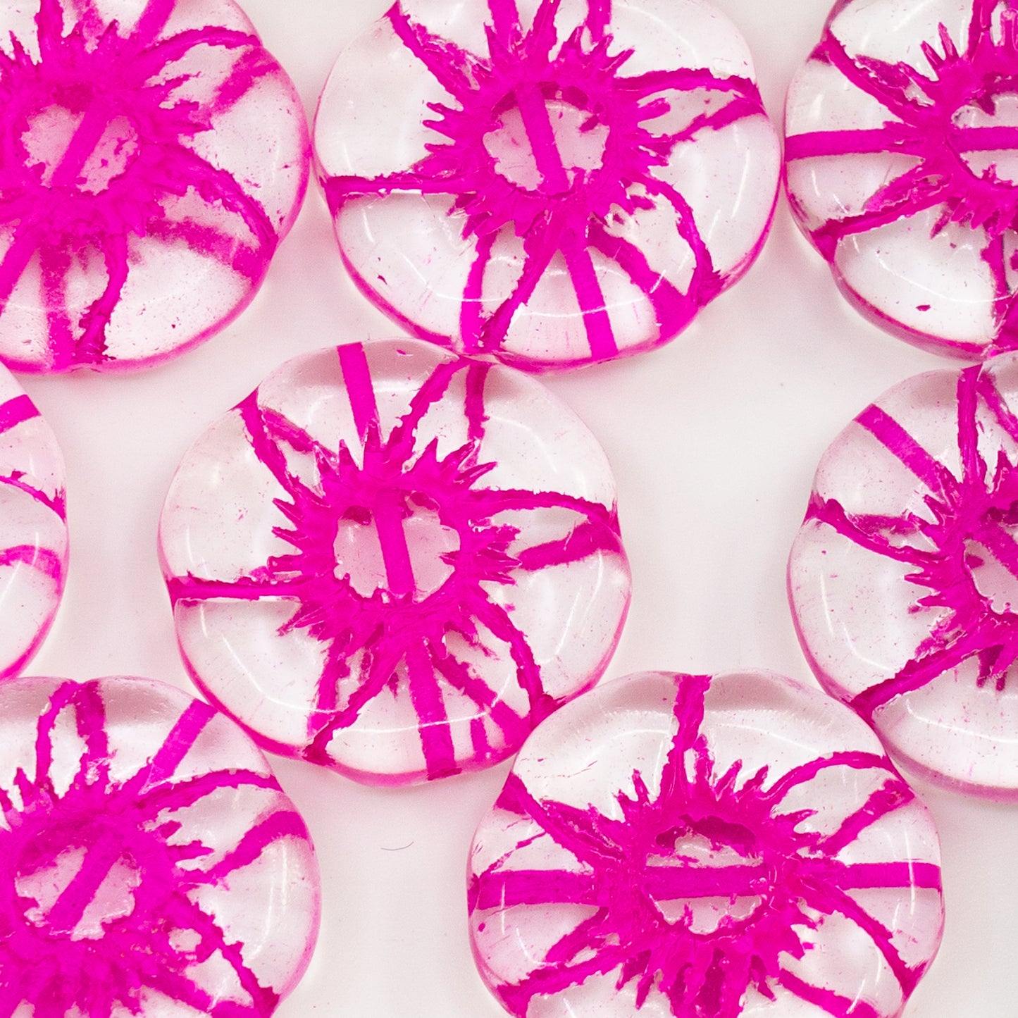 OUTLET 10 grams 6-Petal Flower Pressed Glass Beads, 22 x 22 mm, Crystal Pink Lined (00030-46470), Glass, Czech Republic