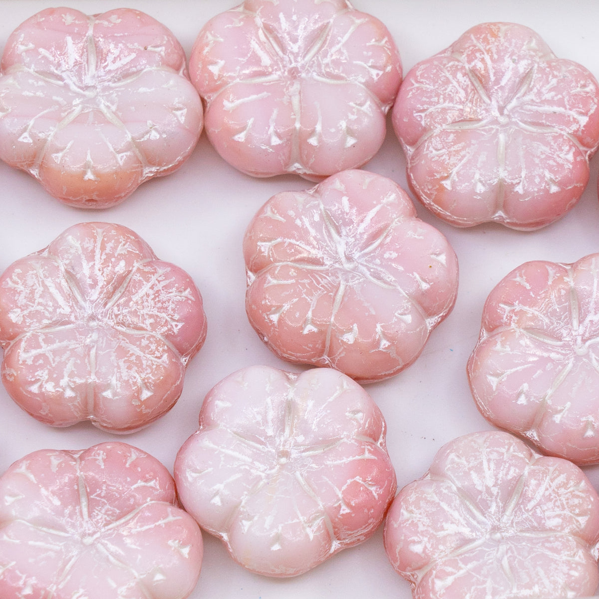 OUTLET 250g/50g Apple Flower Beads, 17 x 17 mm, Pink White Lined (07724-54312), Glass, Czech Republic