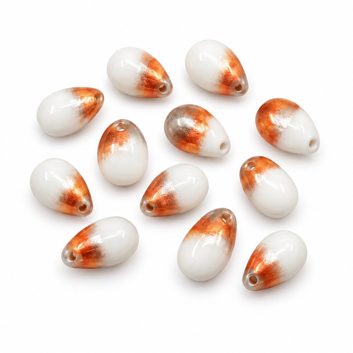 Drop Beads, Chalk White Crystal Pinkyellow Coating (03000-27137), Glass, Czech Republic