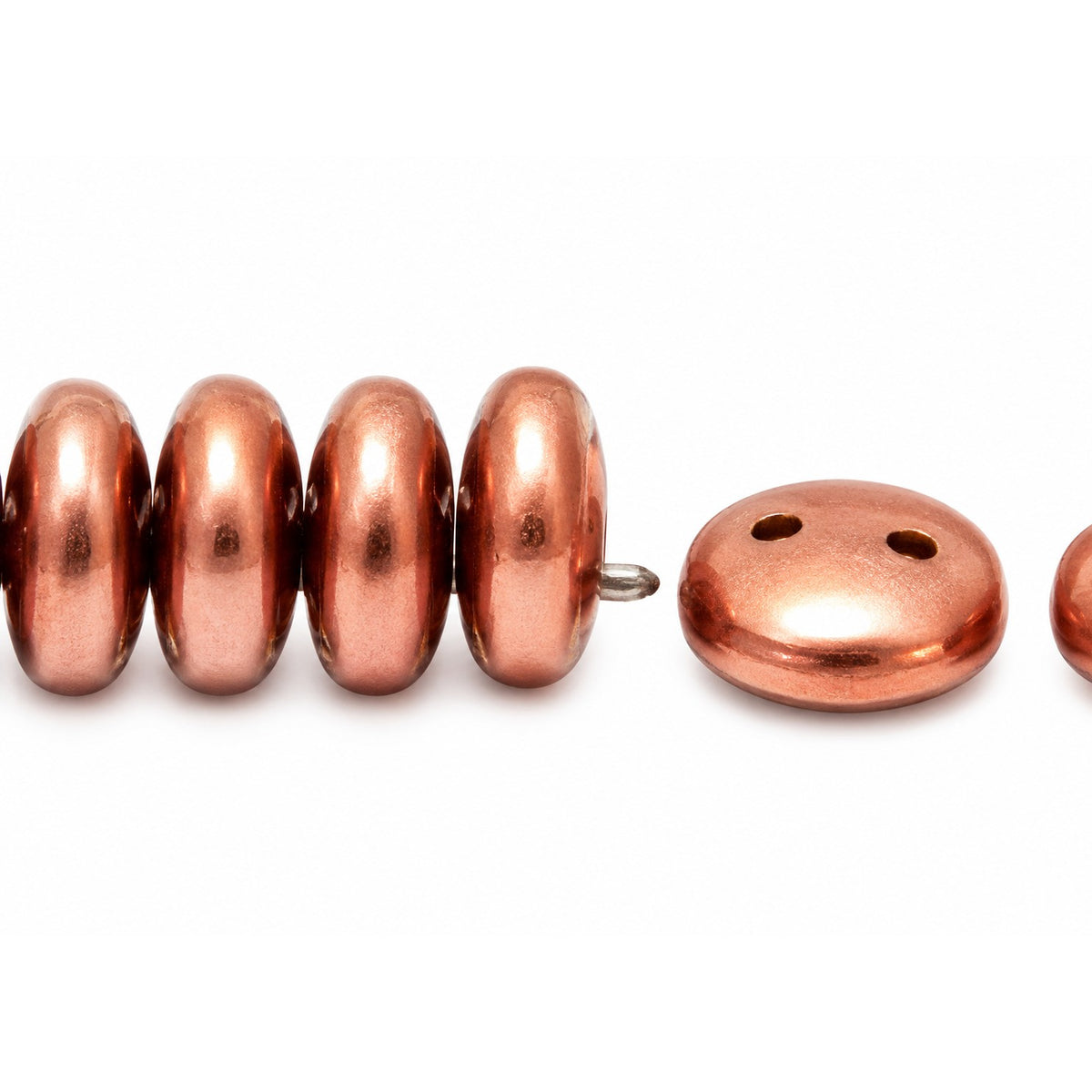 Donuts And Discs 2-Hole Pressed Beads, White Copper (2010-01780), Glass, Czech Republic