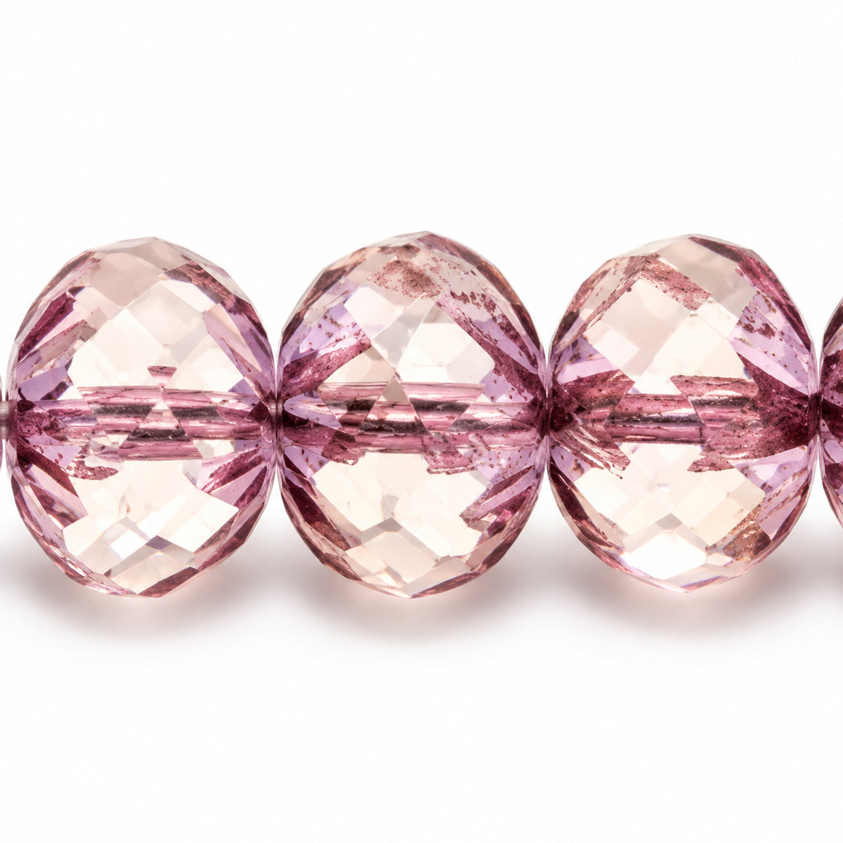 Special Cut Faceted Fire Polished Beads, Transparent Pink Platin (70110-13702), Glass, Czech Republic