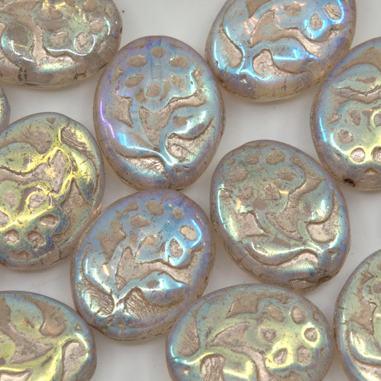 OUTLET 250g/50g Oval With Flower Beads, 21 x 16 mm, Crystal Ab Full (2X Side) Copper Lined (00030-28703-54324), Glass, Czech Republic