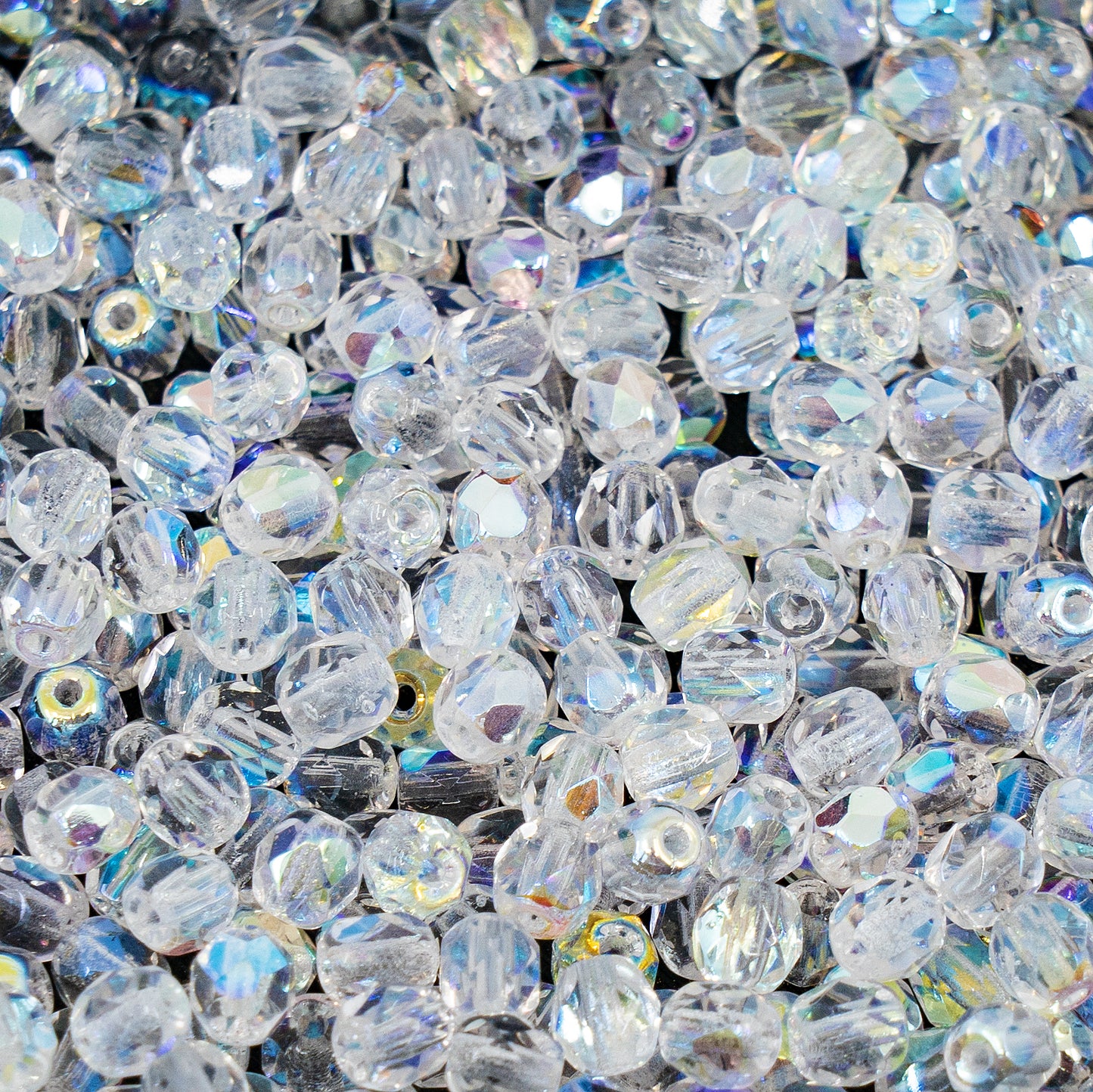 Faceted Fire Polished Pressed Czech Glass Beads, Crystal AB 00030-28701