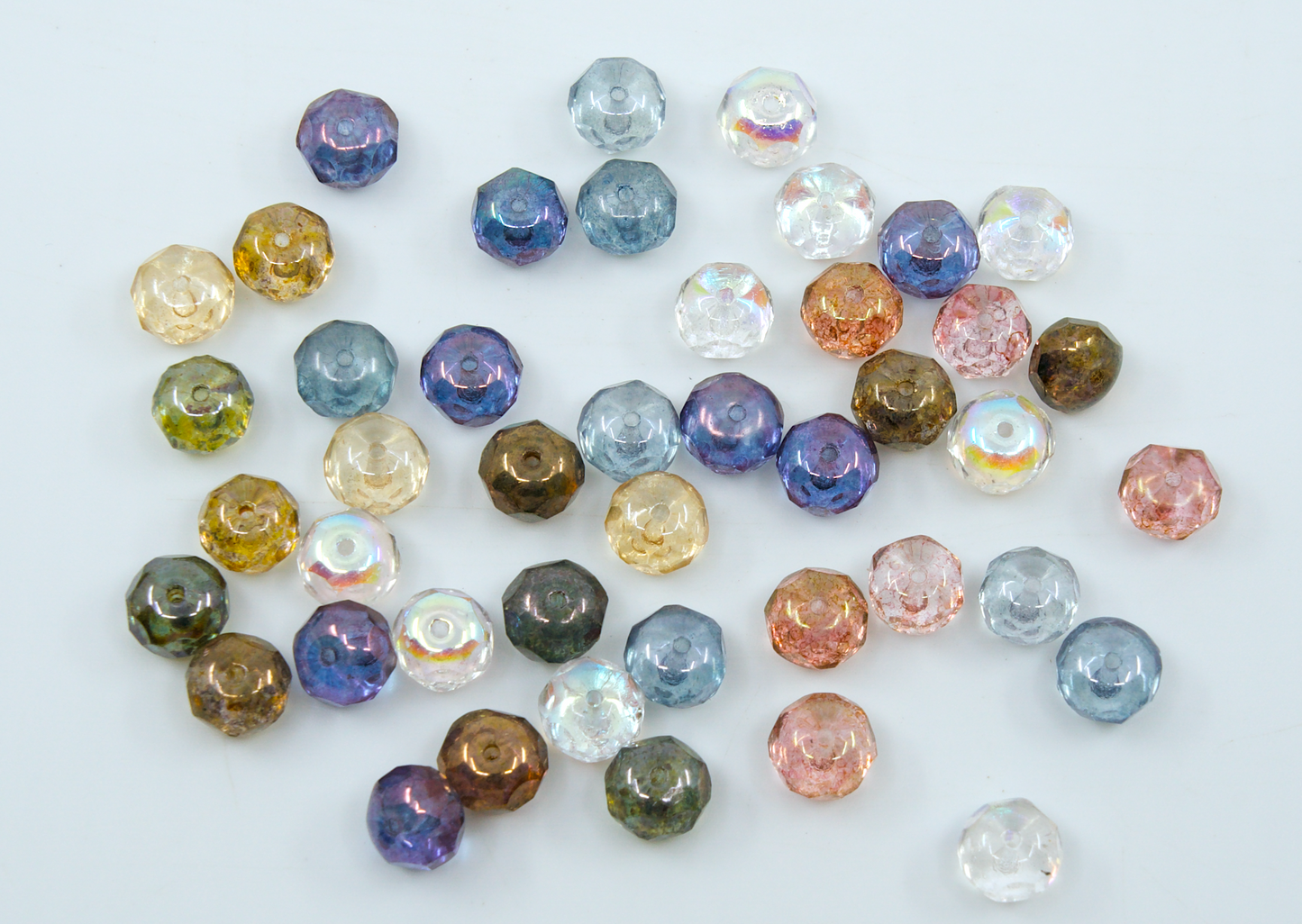 OUTLET 10 grams Rondelle Faceted Fire Polished Beads, Mixed Colors Gentle (), Glass, Czech Republic