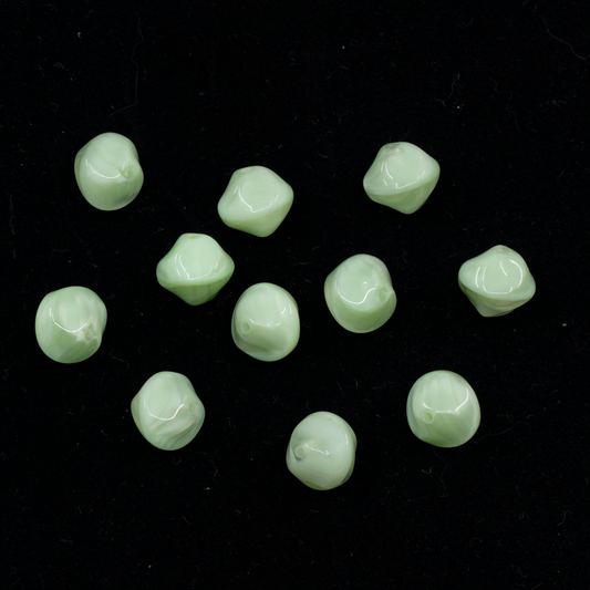 アウトレット 10グラム プレスビーズ、9 x 9 mm、オパールグリーンウラン（オパールグリーンウラン）、ガラス、チェコ共和国
