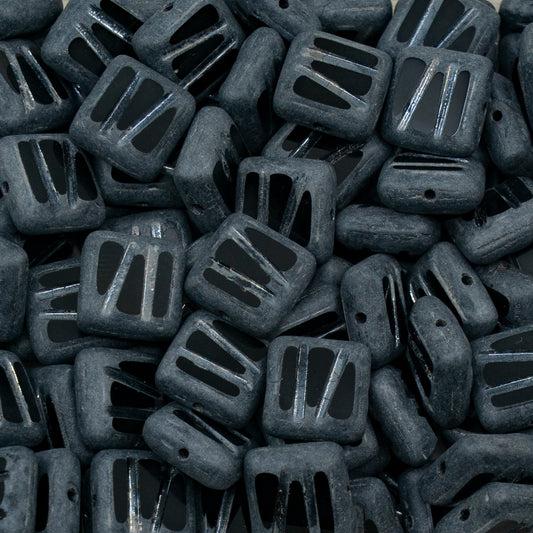 OUTLET 250g Table Cut Square Designed Beads, 10 x 10 mm, Black Matte Hematite (23980-84100-14400), Glass, Czech Republic