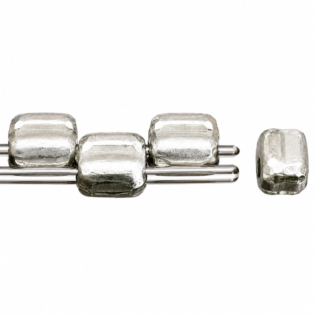 Silky 2-Hole Square Beads, T0110 Matte Crystal Silver Half Coating (t0110-84110-27001), Glass, Czech Republic