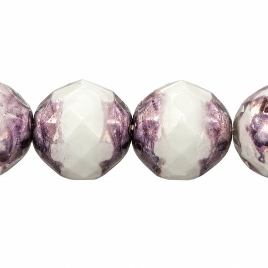 Faceted Fire Polished Beads Special Cut, Chalk White Bronze (03000-14415), Glass, Czech Republic