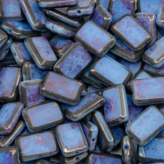 OUTLET 250g Table Cut Rectangle Beads, 12 x 8 mm, Opaque Light Blue Terracotta Red (33010-15495), Glass, Czech Republic
