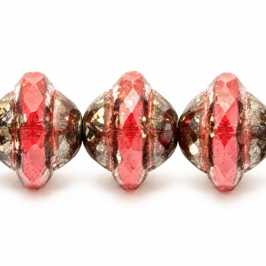Faceted Special Cut Beads Ufo, Opal Red Stain Strong (91250-86805), Glass, Czech Republic