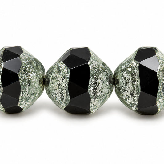 Special Cut Faceted Fire Polished Beads. Smashed, X3040 Antique Silver Patina (x3040-81002), Glass, Czech Republic