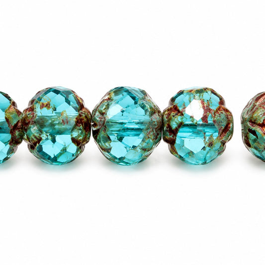 Faceted Fire Polished Beads Special Cut, Transparent Aqua Stain Strong (60020-86805), Glass, Czech Republic
