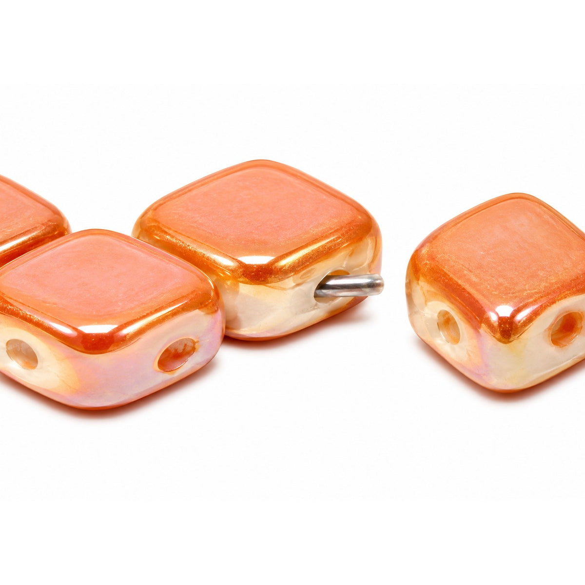 Silkt 2-Hole Beads, White Full Apricot (02010-29123), Glass, Czech Republic
