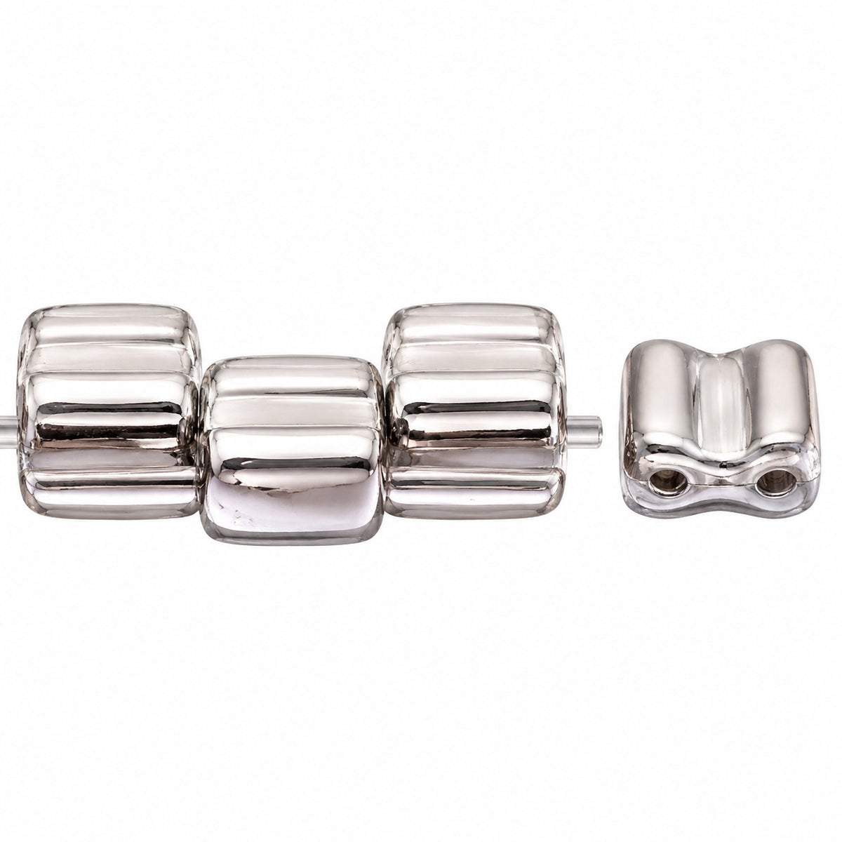 Silky 2-Hole Square Beads, White Crystal Silver Half Coating (02010-27001), Glass, Czech Republic