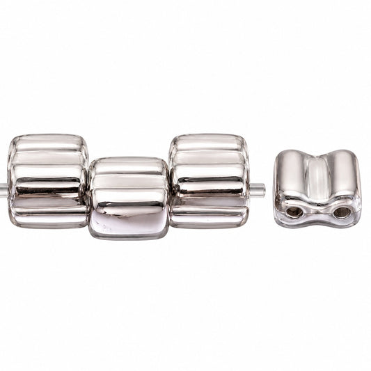 Silky 2-Hole Square Beads, White Crystal Silver Half Coating (02010-27001), Glass, Czech Republic