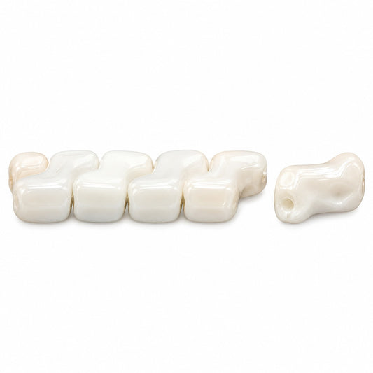 2-Hole Pressed Beads, Chalk White Ab (03000-28701), Glass, Czech Republic