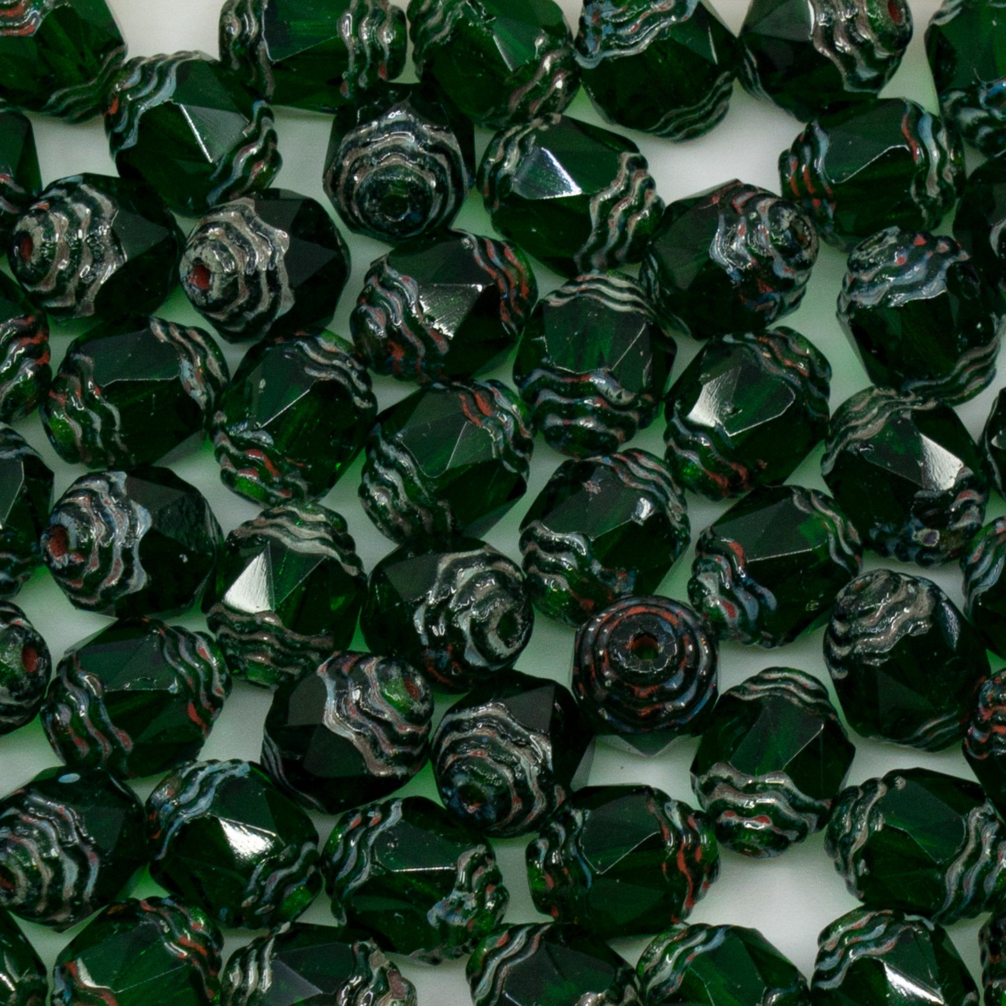 OUTLET 10g Special Cut Faceted Fire Polished Beads, 10 x 8 mm, Transparent Green Stain Strong (50140-86805), Glass, Czech Republic