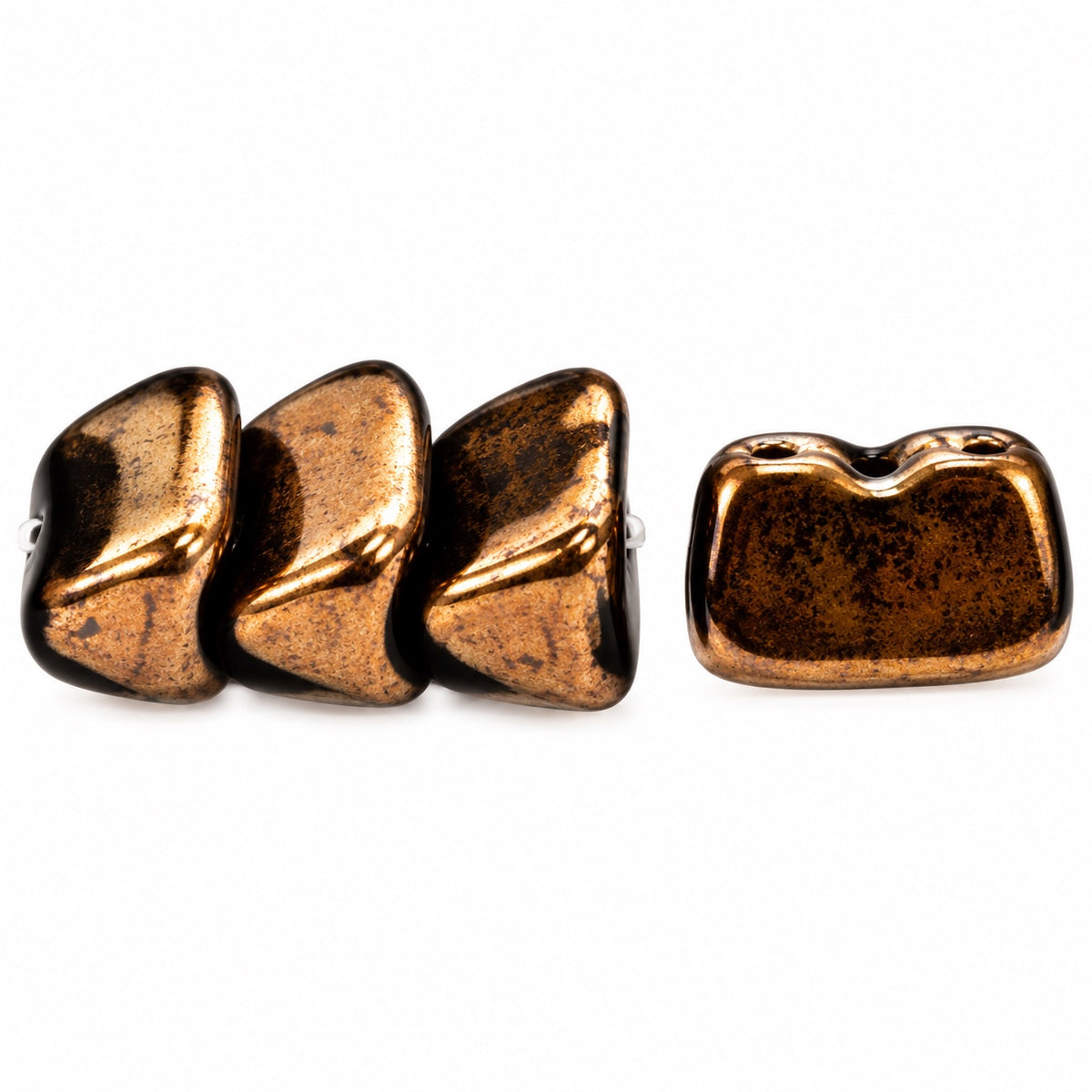 Dome Beads With Middle Hole, Black Bronze (23980-14415), Glass, Czech Republic