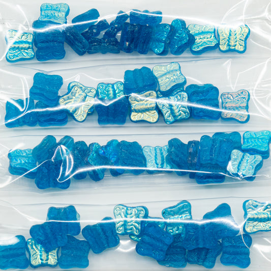 OUTLET 10 grams Butterfly Pressed Beads, 12 x 12 mm, Aqua Ab (60030-28701), Glass, Czech Republic