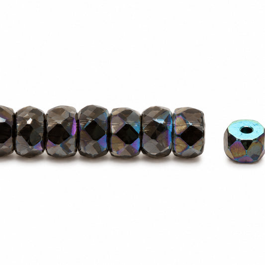 Faceted Special Cut Beads Rondelle, Black Ab (23980-28701), Glass, Czech Republic