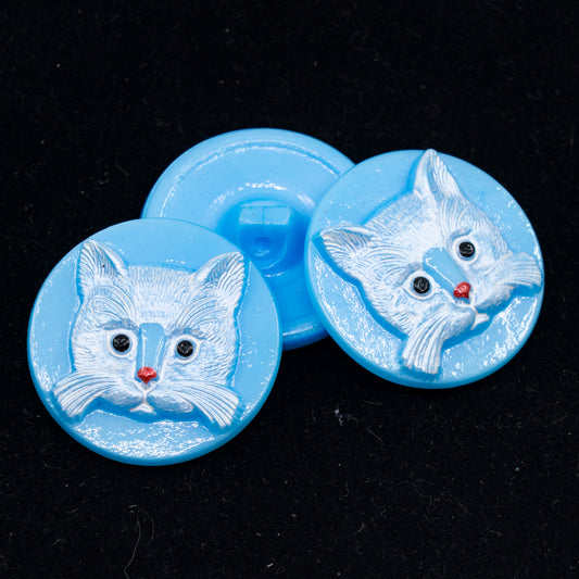 OUTLET 1 pcs Czech Glass Handmade Button, s12 / 27 mm, Blue Cat White (), Glass, Czech Republic