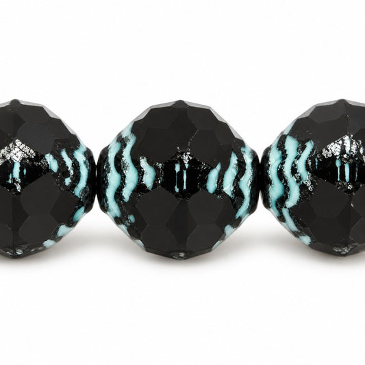 Wasp Special Cut Faceted Fire Polished Beads, Black Blue Lined (23980-54323), Glass, Czech Republic