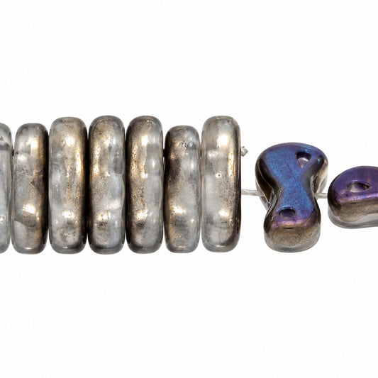 2-Hole Pressed Beads, Crystal Matte 29601 (00030-84110-29601), Glass, Czech Republic