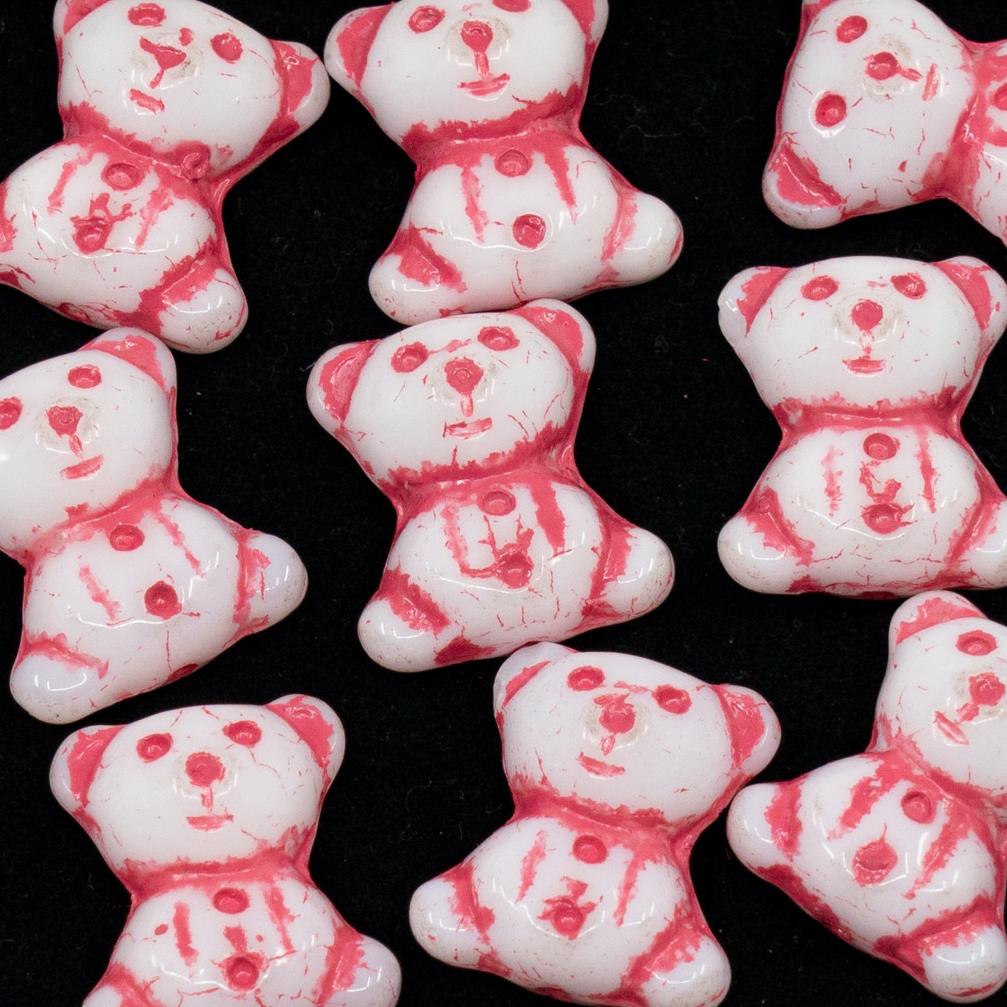 OUTLET 250g/50g Cute Bear Beads, 20 x 9 mm, White Pink Lined (02010-54321), Glass, Czech Republic