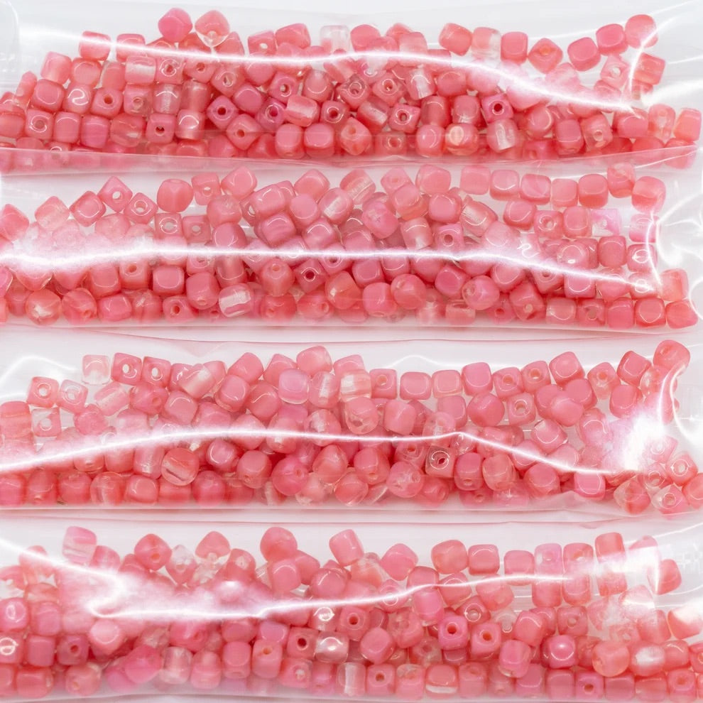 OUTLET 250g/50g Cube Beads, 4 x 4 mm, Opaque Pink (76026), Glass, Czech Republic