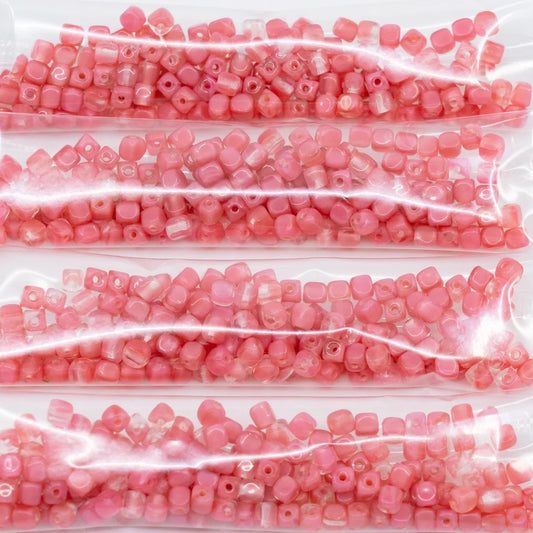 OUTLET 250g/50g Cube Beads, 4 x 4 mm, Opaque Pink (76026), Glass, Czech Republic