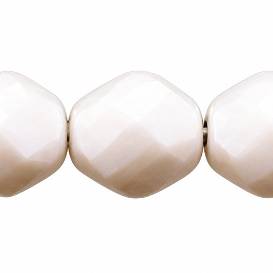 Shutter Cut Faceted Fire Polish Beads, Chalk White (03000), Glass, Czech Republic