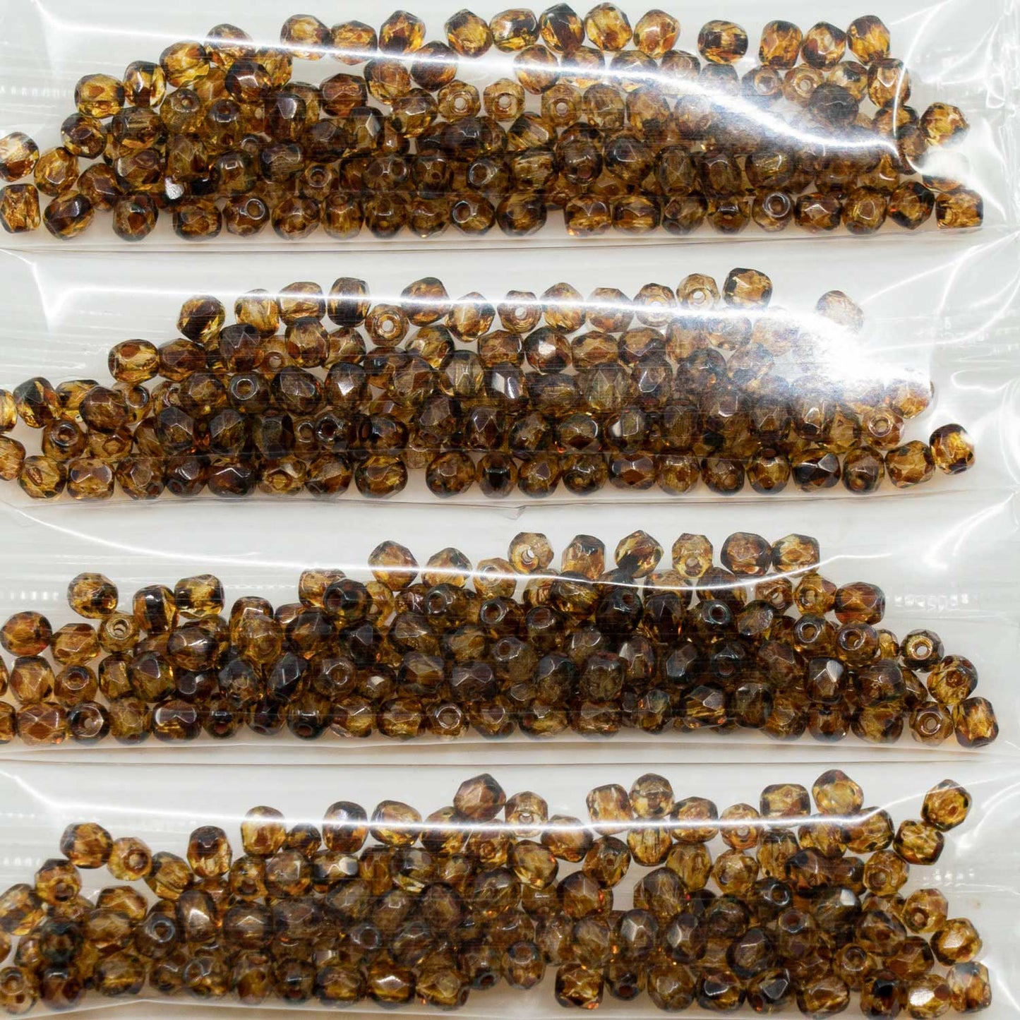 OUTLET 10 grams Faceted Round Fire Polished Beads, 4 x 4 mm, Crystal Travertin (00030-86800), Glass, Czech Republic