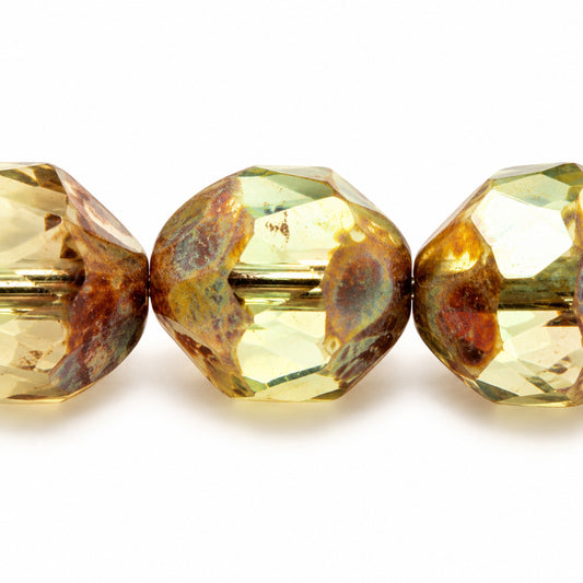 Special Cut Faceted Fire Polished Beads. Smashed, T0110 Stain Strong (t0110-86805), Glass, Czech Republic