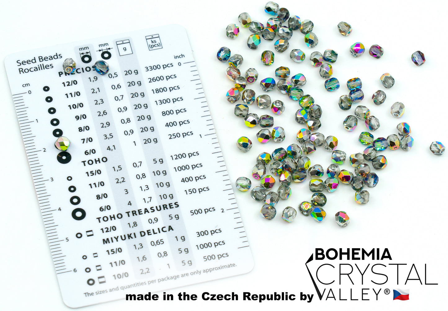 Faceted Fire Polished Pressed Czech Glass Beads, Crystal Vitrail Medium Double Sided 00030-28137