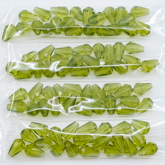 OUTLET 10 grams Pear Teardrop Beads Faceted Fire Polished, 10 x 7 mm, Transparent Green (50220), Glass, Czech Republic